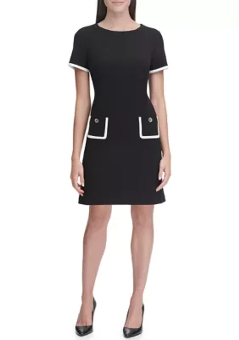 Women's Short Sleeve Scuba Crepe Pocket Shift Dress