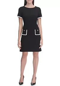 Women's Short Sleeve Scuba Crepe Pocket Shift Dress