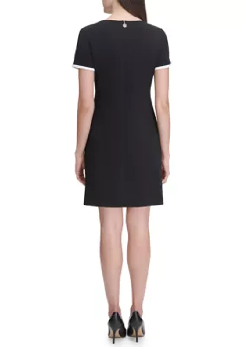 Women's Short Sleeve Scuba Crepe Pocket Shift Dress