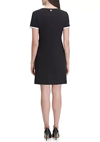 Women's Short Sleeve Scuba Crepe Pocket Shift Dress