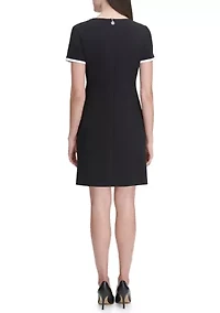 Women's Short Sleeve Scuba Crepe Pocket Shift Dress