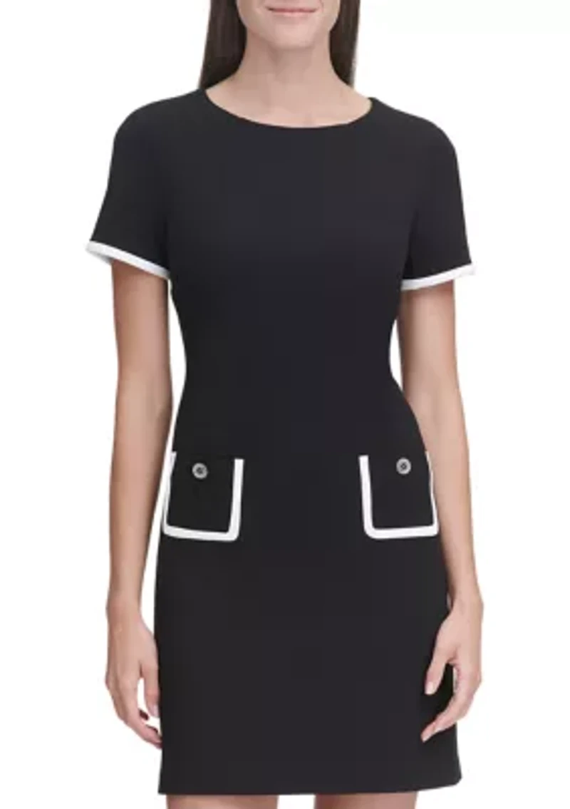 Women's Short Sleeve Scuba Crepe Pocket Shift Dress