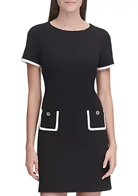 Women's Short Sleeve Scuba Crepe Pocket Shift Dress