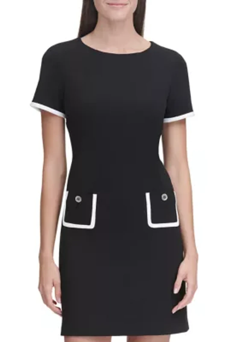Women's Short Sleeve Scuba Crepe Pocket Shift Dress