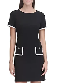 Women's Short Sleeve Scuba Crepe Pocket Shift Dress