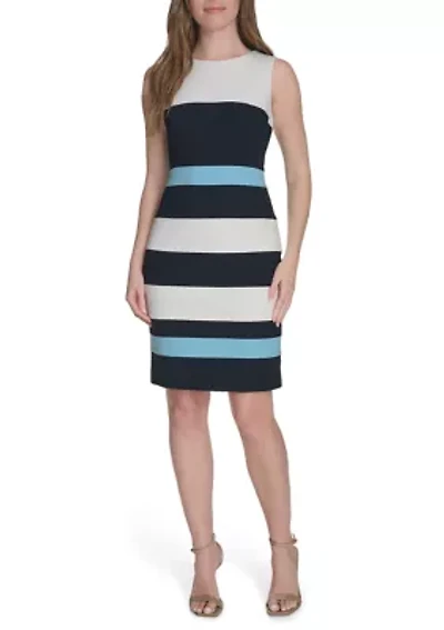 Women's Sleeveless Color Block Scuba Crepe Sheath Dress