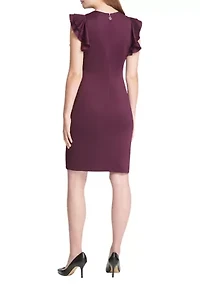 Women's Scuba Sheath Dress with Flutter Sleeves