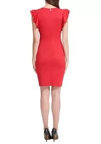 Women's Scuba Sheath Dress with Flutter Sleeves