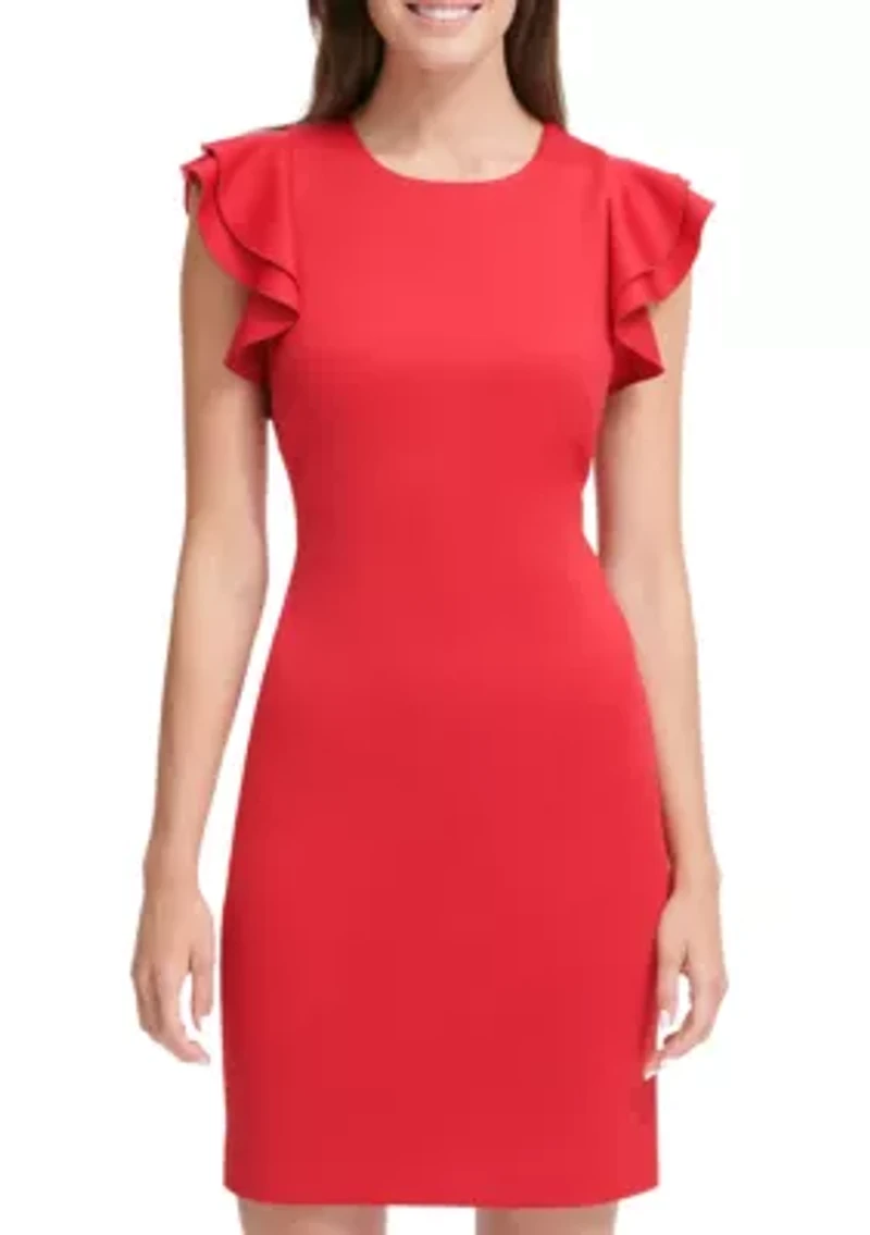 Women's Scuba Sheath Dress with Flutter Sleeves