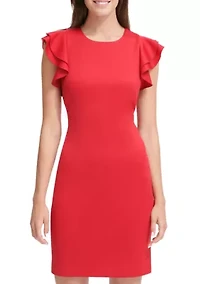 Women's Scuba Sheath Dress with Flutter Sleeves