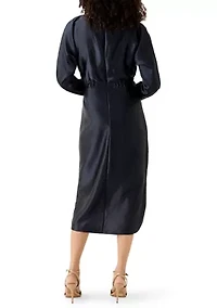 Women's Long Sleeve Crew Neck Satin A-Line Dress