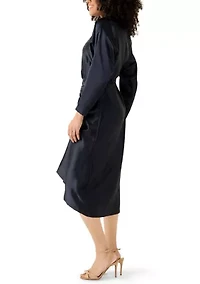 Women's Long Sleeve Crew Neck Satin A-Line Dress