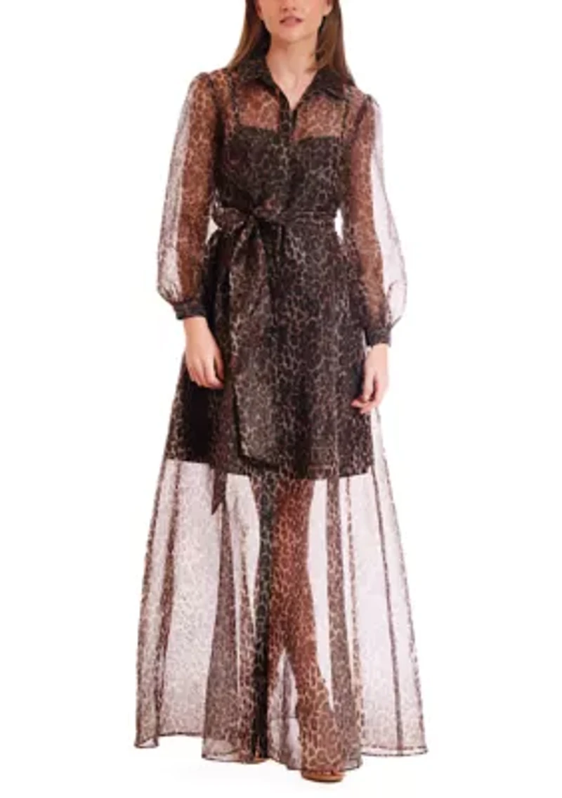 Women's Long Sleeve Printed Organza Dress