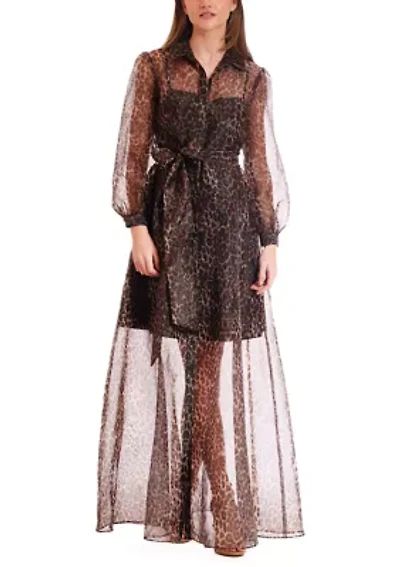 Women's Long Sleeve Printed Organza Dress