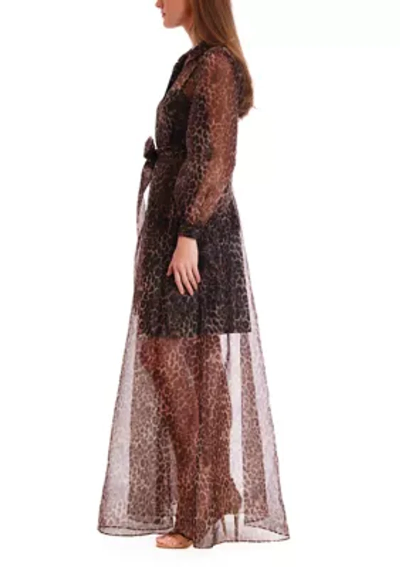 Women's Long Sleeve Printed Organza Dress