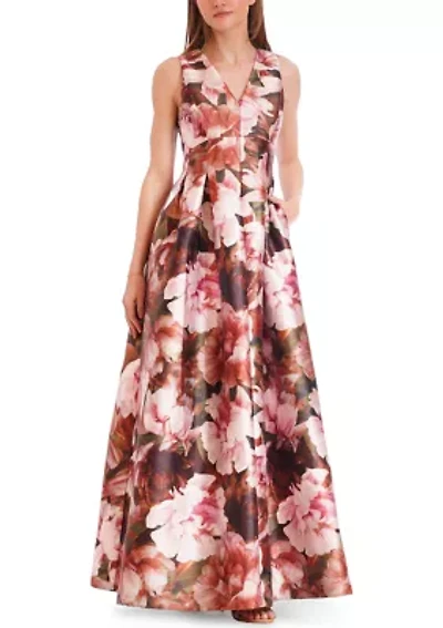Women's Sleeveless V-Neck Floral Gown