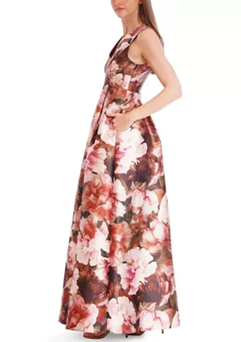 Women's Sleeveless V-Neck Floral Gown