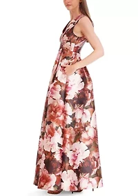 Women's Sleeveless V-Neck Floral Gown
