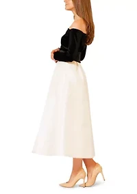 Women's Long Sleeve Off the Shoulder Velvet Bodice Gown with Bow Waist