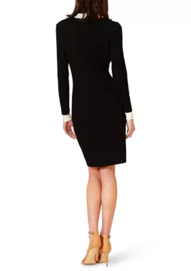 Women's Long Sleeve Solid Knit Shift Sweater Dress