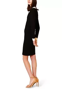 Women's Long Sleeve Solid Knit Shift Sweater Dress