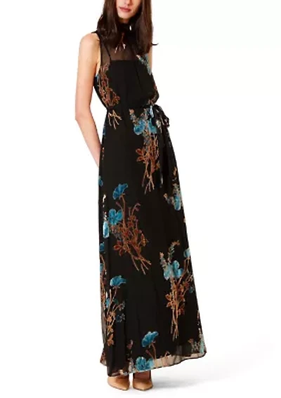 Women's Sleeveless Velvet Floral Burnout Dress