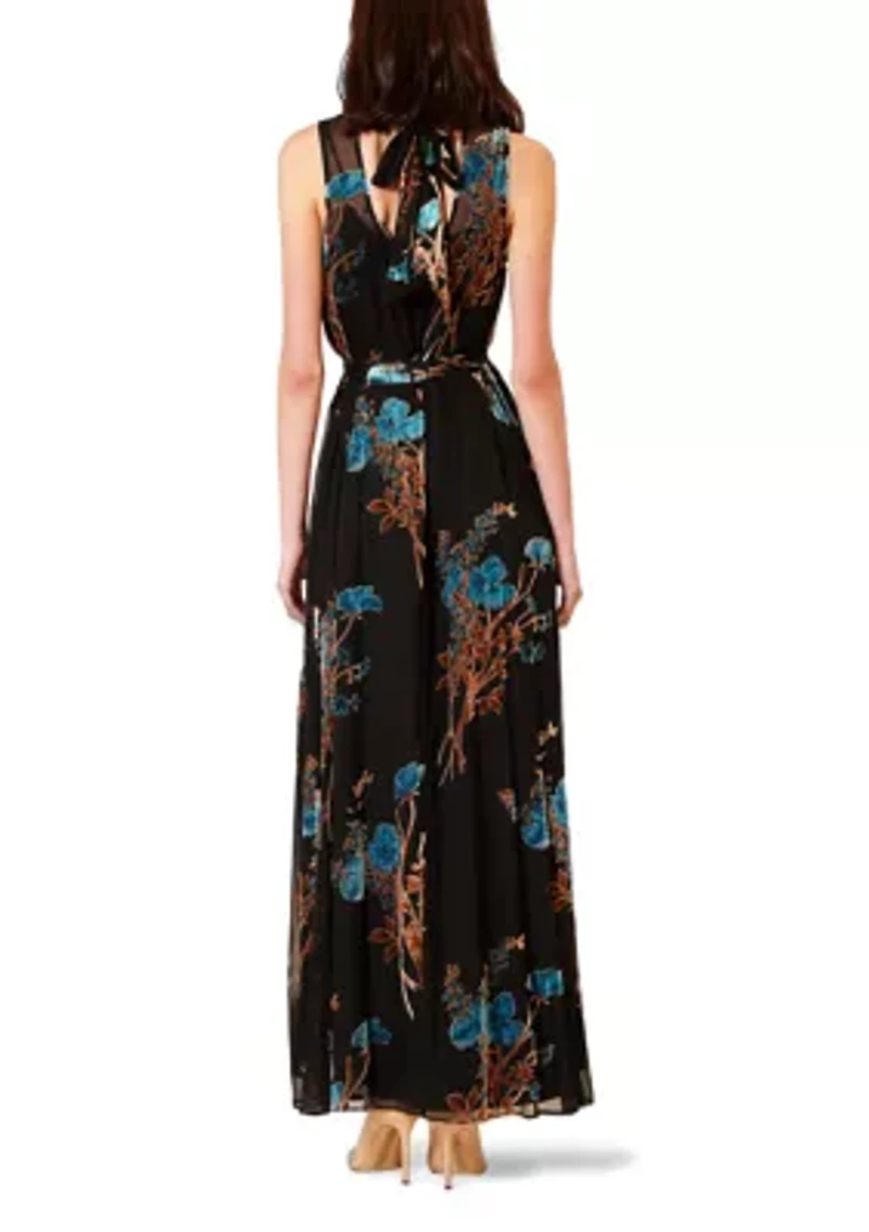 Women's Sleeveless Velvet Floral Burnout Dress