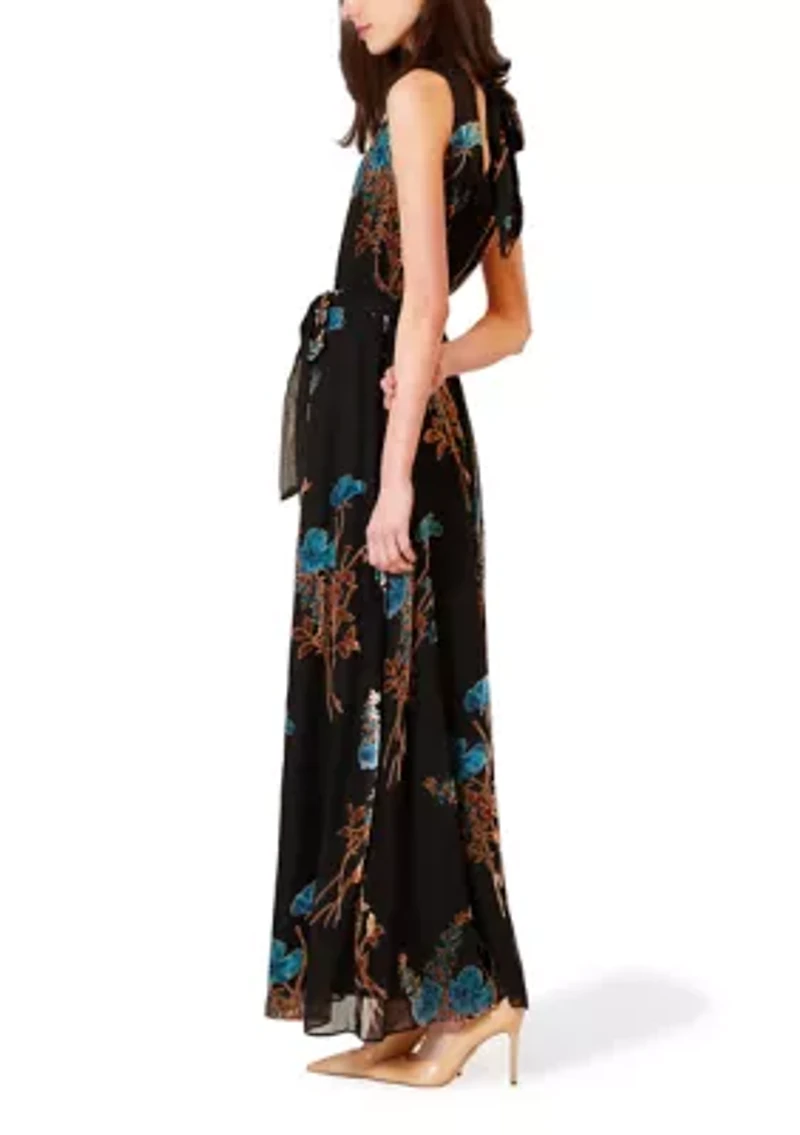 Women's Sleeveless Velvet Floral Burnout Dress
