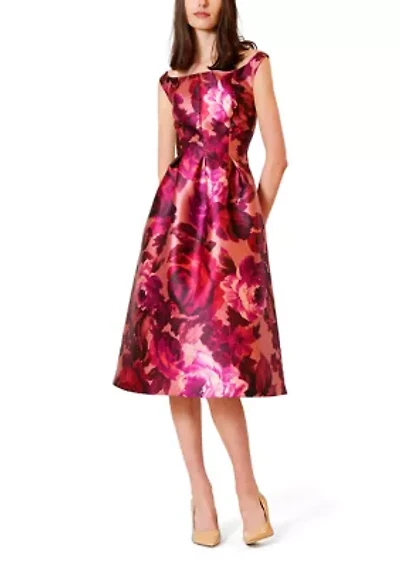 Women's Off the Shoulder Printed Twill Short Dress