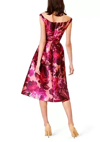 Women's Off the Shoulder Printed Twill Short Dress