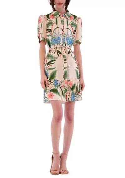 Women's Short Sleeve Collared Printed Mini Dress