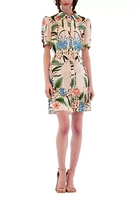 Women's Short Sleeve Collared Printed Mini Dress