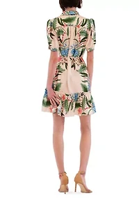 Women's Short Sleeve Collared Printed Mini Dress