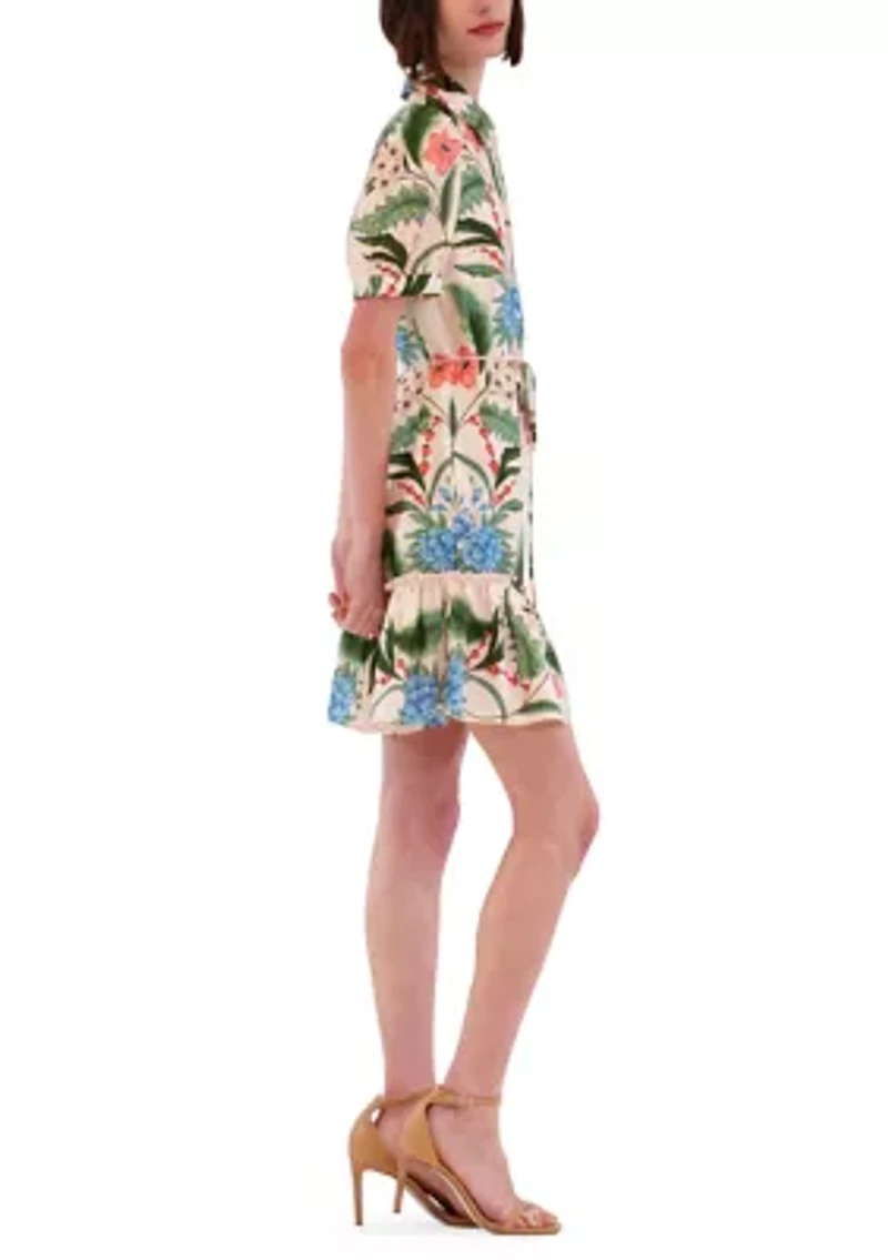 Women's Short Sleeve Collared Printed Mini Dress