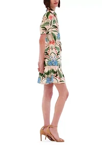Women's Short Sleeve Collared Printed Mini Dress