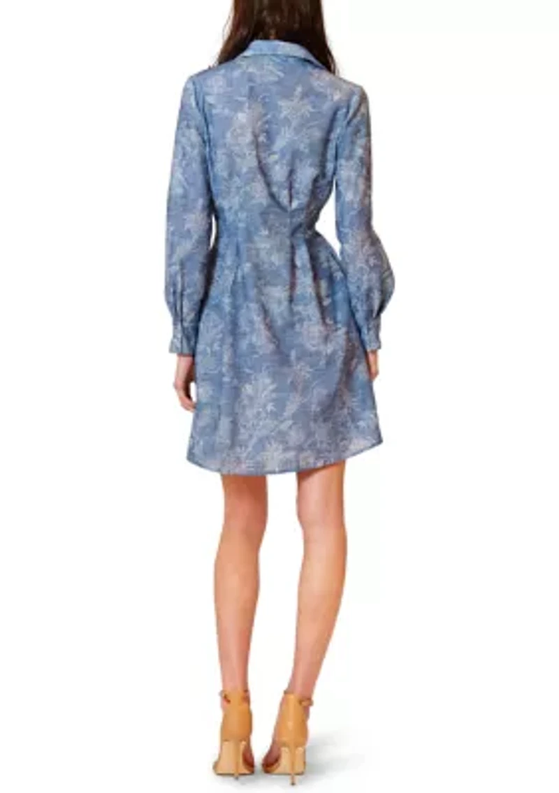 Women's Long Sleeve Printed Denim A-Line Dress