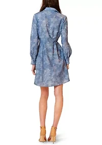 Women's Long Sleeve Printed Denim A-Line Dress