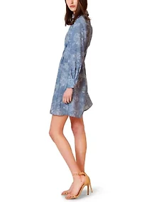 Women's Long Sleeve Printed Denim A-Line Dress