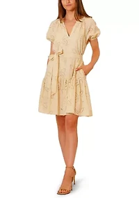 Women's Short Sleeve Printed Cotton Shirt Dress