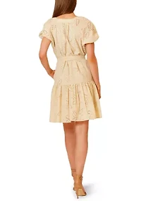 Women's Short Sleeve Printed Cotton Shirt Dress