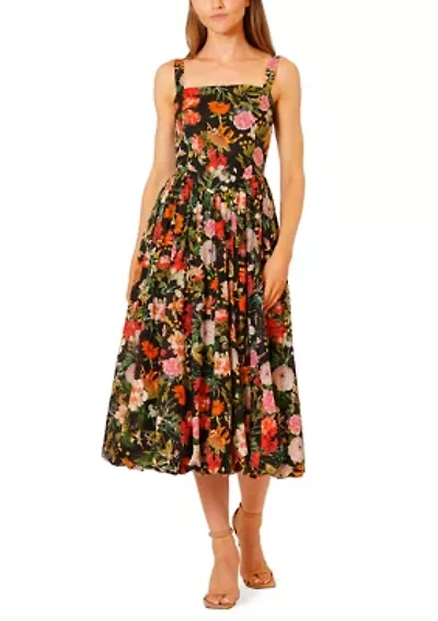Women's Sleeveless Floral Printed Midi Dress