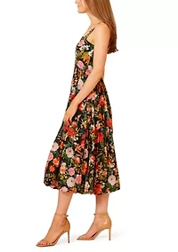 Women's Sleeveless Floral Printed Midi Dress