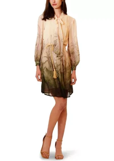 Women's Long Sleeve Water Color Mini Dress