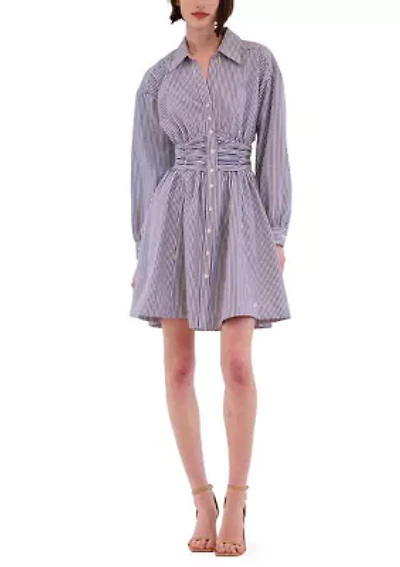 Women's Long Sleeve Button Down Printed Mini Dress