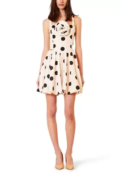 Women's Sleeveless Square Neck Rosette Polka Dot Mini Bubble Dress
