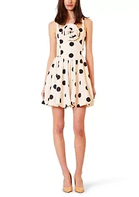 Women's Sleeveless Square Neck Rosette Polka Dot Mini Bubble Dress