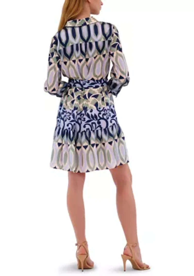 Women's Long Sleeve Crepe A-Line Dress