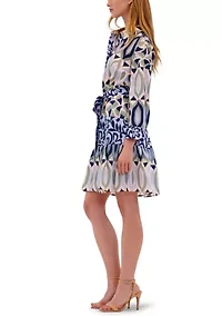 Women's Long Sleeve Crepe A-Line Dress