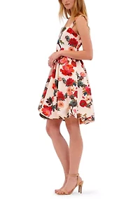 Women's Sleeveless Square Neck Floral Bubble Mini Dress