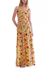 Women's Sleeveless Square Neck Drop Waist Floral Hazy Voile Maxi Dress
